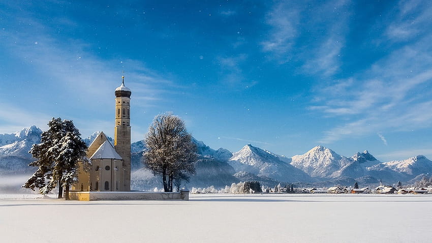 Pegunungan Alpen Bavaria Jerman Sankt Coloman Schwangau Alam 1920x1080, musim dingin bavaria Wallpaper HD