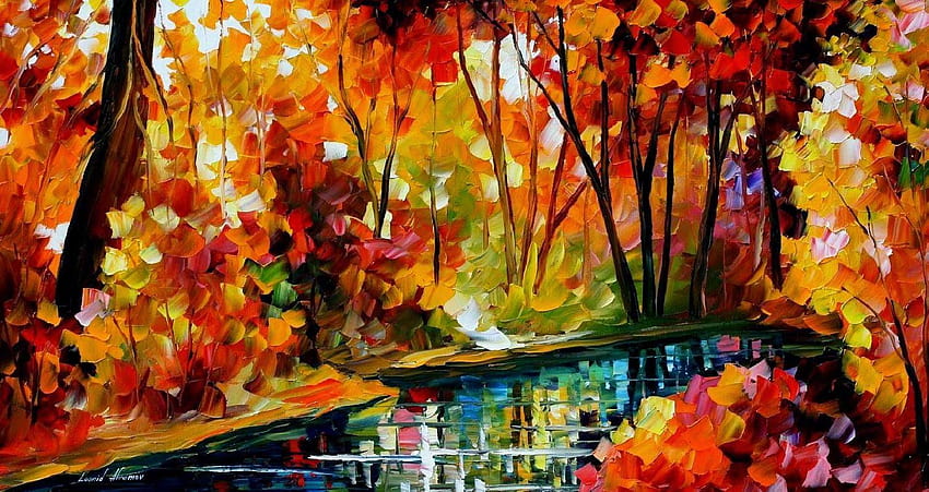 Autumn Painting by Leonid Afremov River HD wallpaper