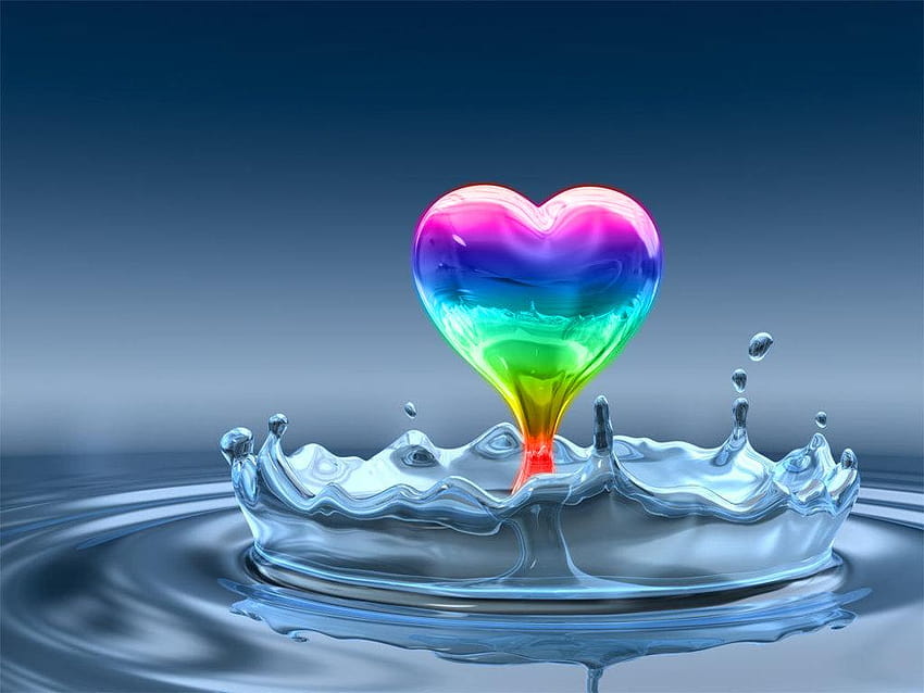 Rainbow Water Heart by feferest [1024x768] za tęczowe krople wody Tapeta HD