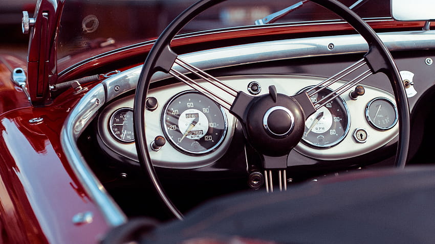 oldtimer, convertible, speedometer, steering wheel, car Convertible, oldtimer, Speedometer HD wallpaper