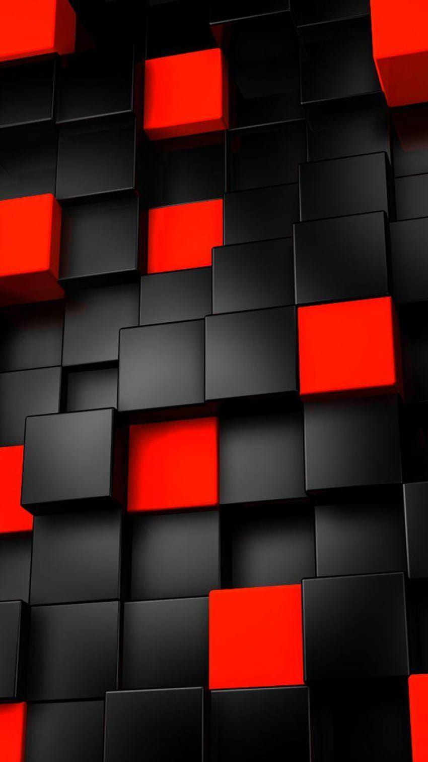 블랙 레드 큐브 패턴, 검정 및 빨강 모바일 HD 전화 배경 화면