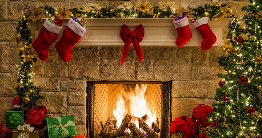 4 Christmas Fireplace, fire chimney HD wallpaper