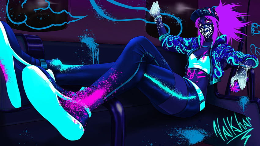 Wallpaper kda akali league of legends neon art color spray desktop  wallpaper hd image picture background 90848b  wallpapersmug