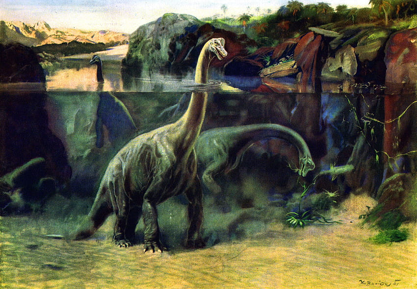 Herbivorous dinosaurs in water and, water dinosaur HD wallpaper
