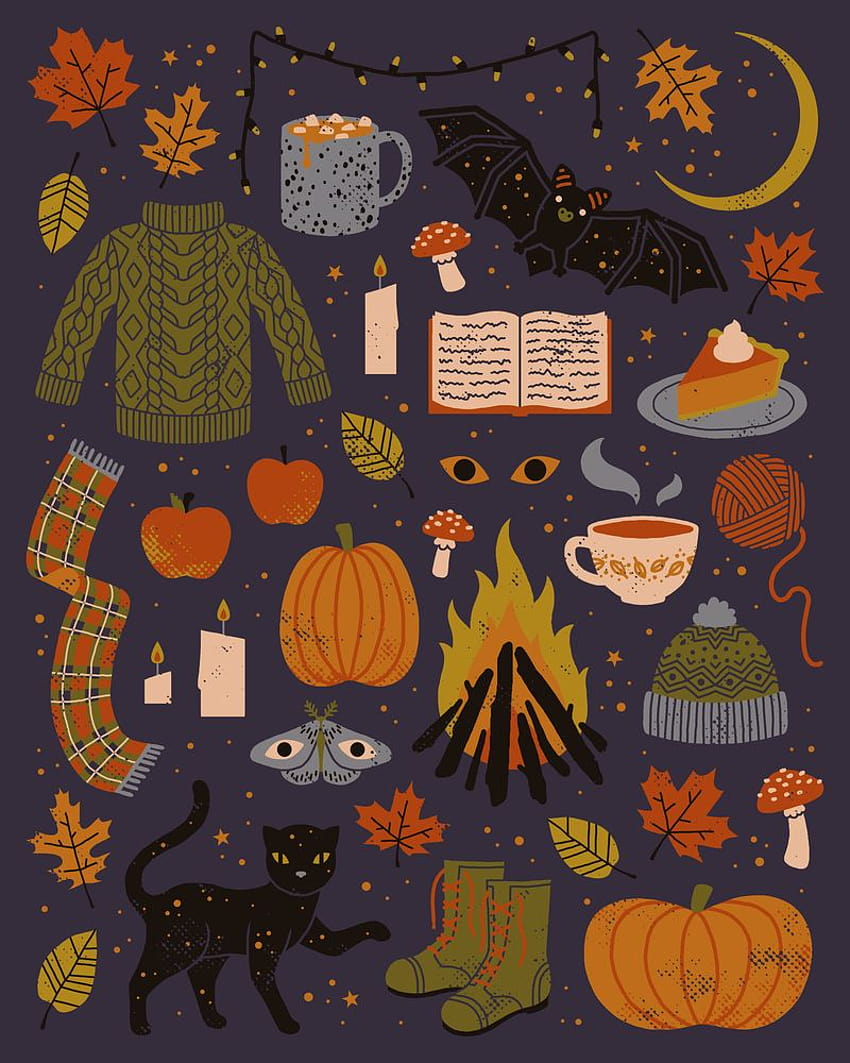 Camille Chewの秋の夜の長方形の枕、秋の夜のハロウィーン HD電話の壁紙