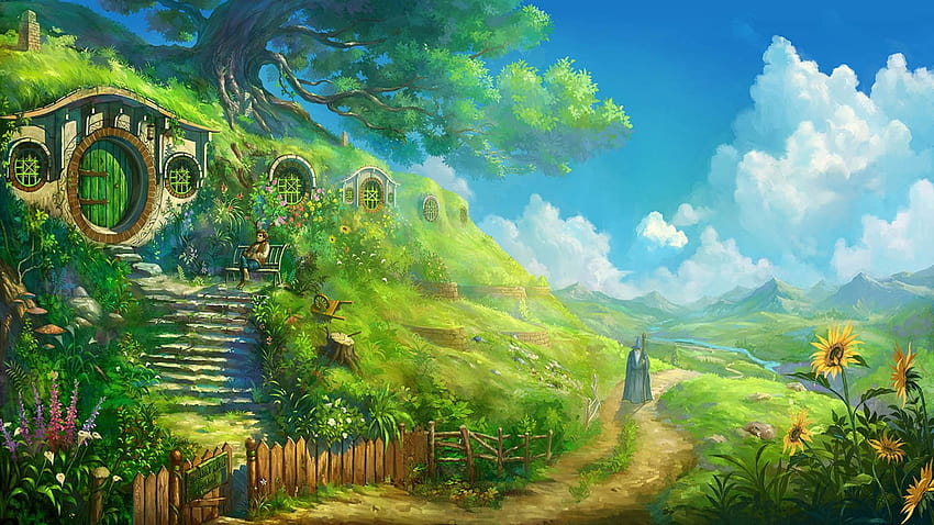 Landschaft, Der Herr der Ringe, Himmel, Auenland, Bilbo Beutlin, Beutelsend / und Handy-Hintergründe HD-Hintergrundbild