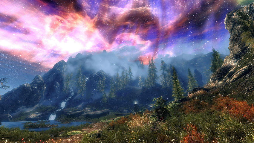 Красиви пейзажи от видеоигри, панорама на skyrim HD тапет