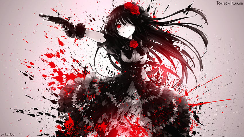 : chicas anime, Date A Live, anime kawai, Tokisaki Kurumi, salpicaduras de pintura 1920x1080, kurimi fondo de pantalla