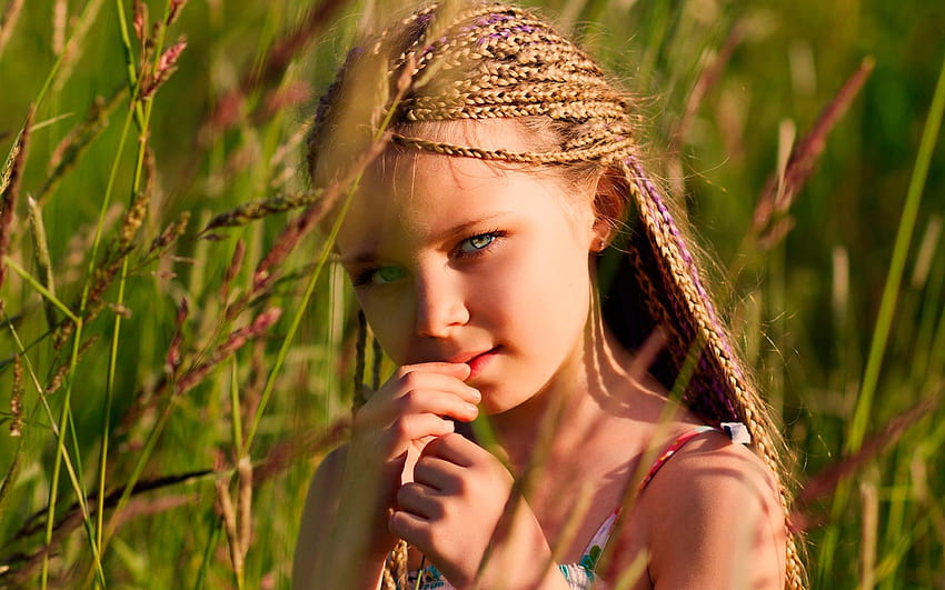 어린 소녀, 땋은 머리, 여름, 태양 1920x1200, 소녀 땋은 머리 HD 월페이퍼