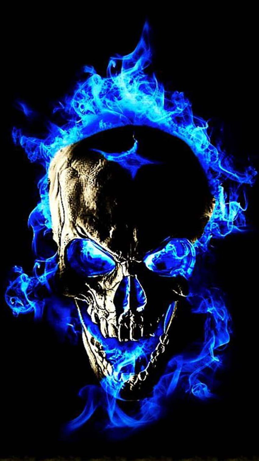 Blue Flame Skull Fire, cabeza de fuego 3d fondo de pantalla del teléfono