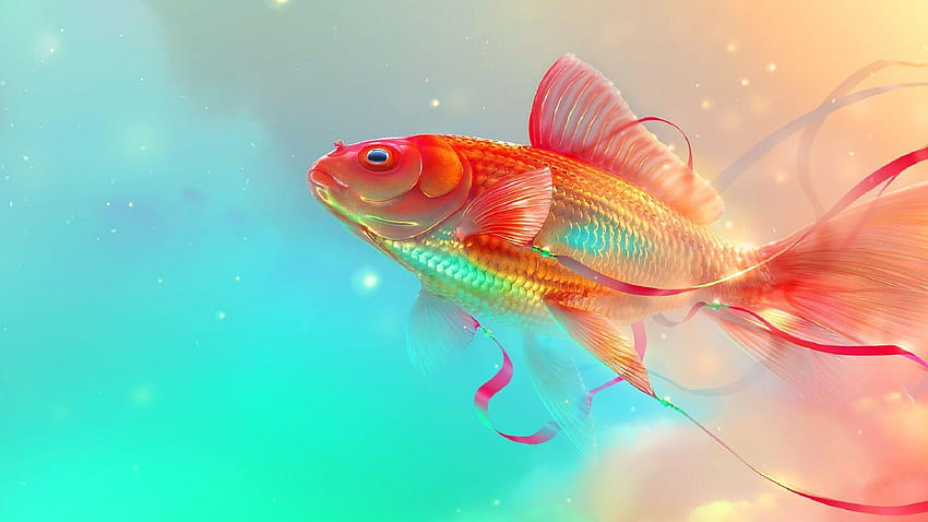 Red yellow golden fish digital art new HD wallpaper