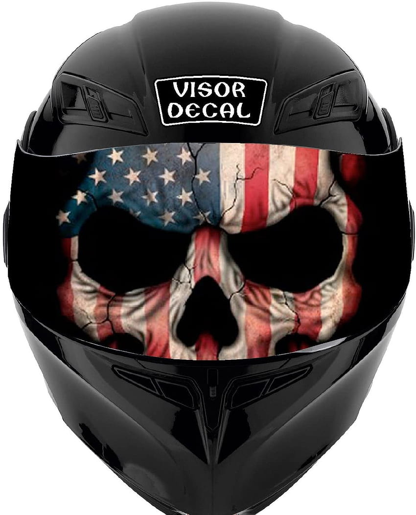 V33 American Flag Skull VISOR TINT DECAL สติกเกอร์กราฟิกหมวกกันน็อคเหมาะกับ: ไอคอน Shoei Bell HJC Oneal Scorpion AGV : ยานยนต์ วอลล์เปเปอร์โทรศัพท์ HD