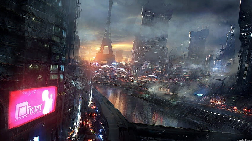 dystopische Stadt HD-Hintergrundbild