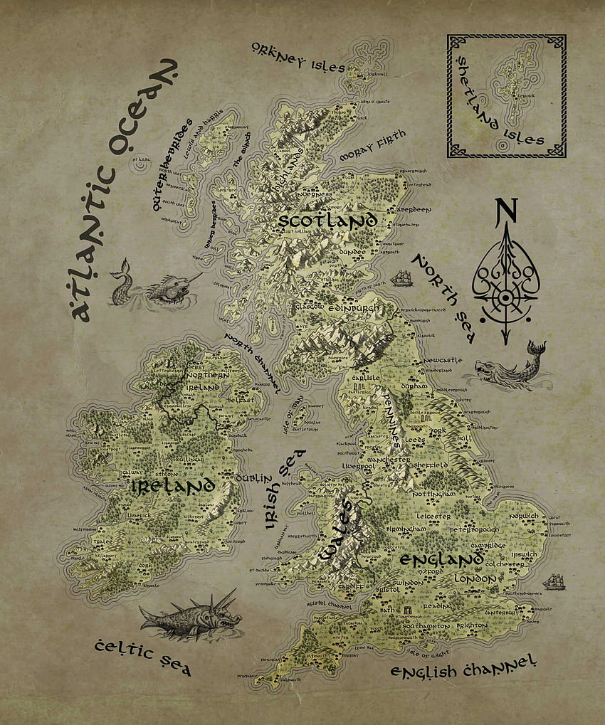 Fantasy Map LOTR Tolkien Poster Print, united kingdom map HD phone wallpaper
