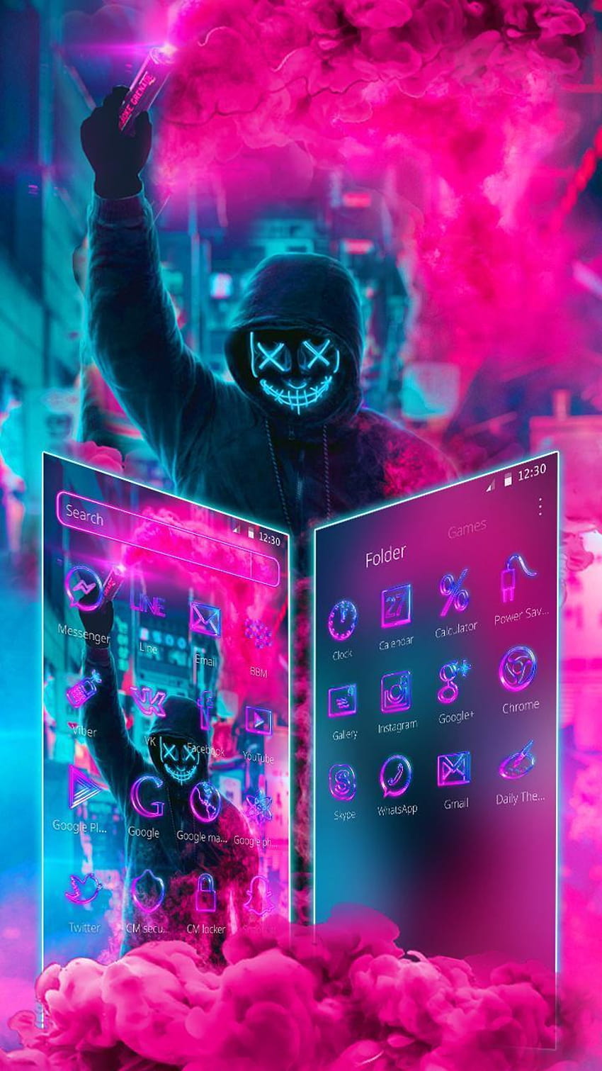 Scary Neon Mask Man Theme dla Androida, przerażający neonowy iPhone Tapeta na telefon HD