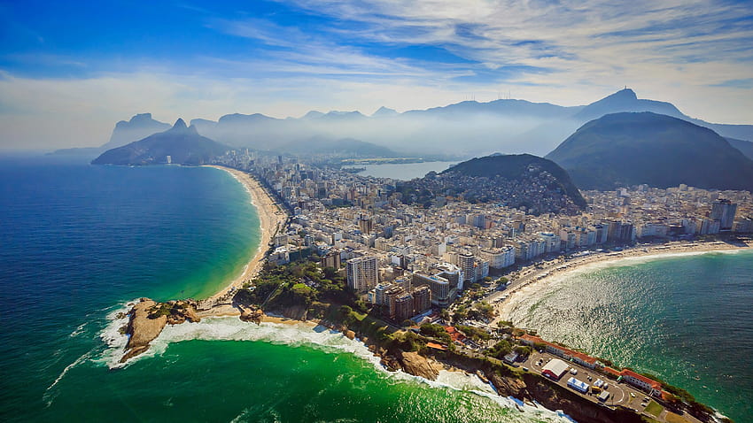 Rio de Janeiro Praia de Copacabana e Praia de Ipanema Aérea, litoral papel de parede HD