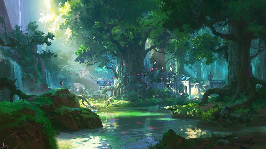 Landschaft Grüne Anime-Hintergründe, grüne Anime-Landschaft HD-Hintergrundbild