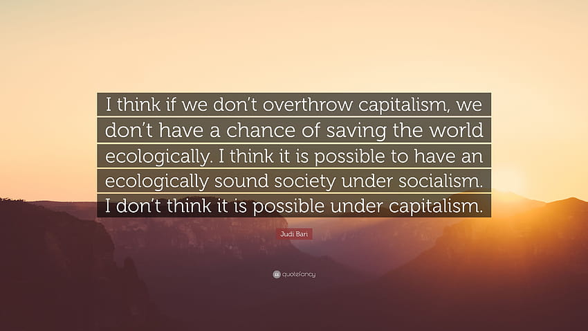 Citação de Judi Bari: “Acho que se não derrubarmos o capitalismo, não teremos chance de salvar o mundo ecologicamente. Acho que é possível...” papel de parede HD