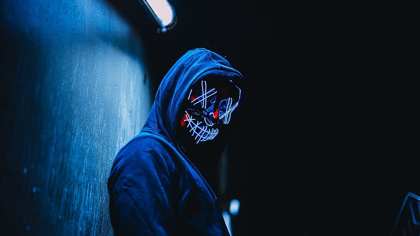 971841 mask, jacket, horror, blue, men, horror mask HD wallpaper