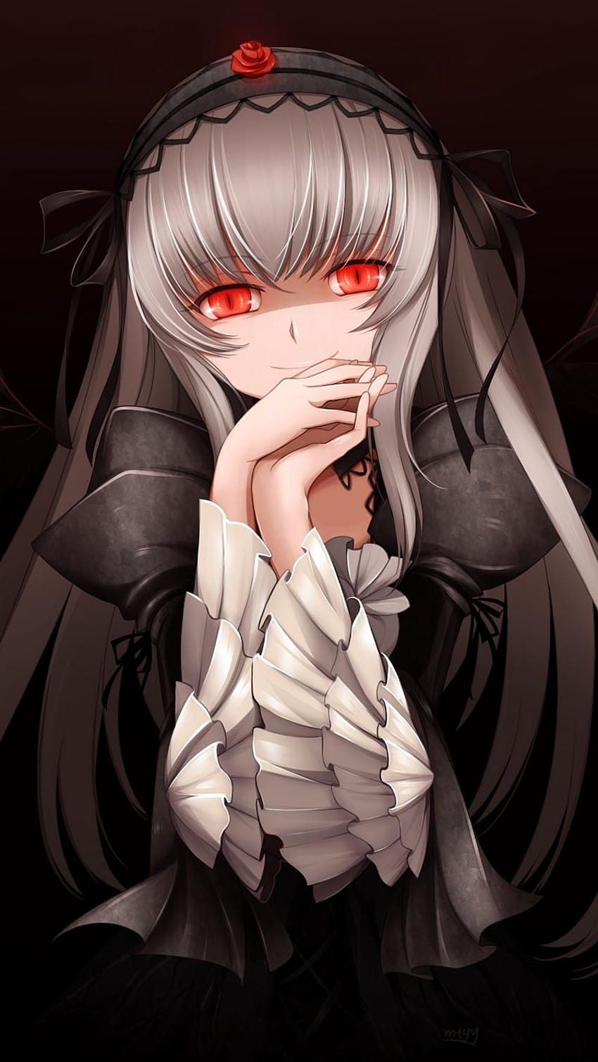 Download Anime Goth Girl With Red Eyes PFP Wallpaper