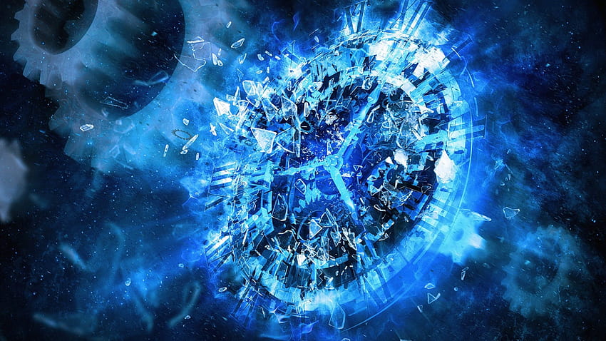 : sunlight, digital art, broken glass, blue, gears, clocks, time, circle, universe, shattered, computer , fractal art, special effects, outer space, astronomical object 1920x1080, space and time HD wallpaper