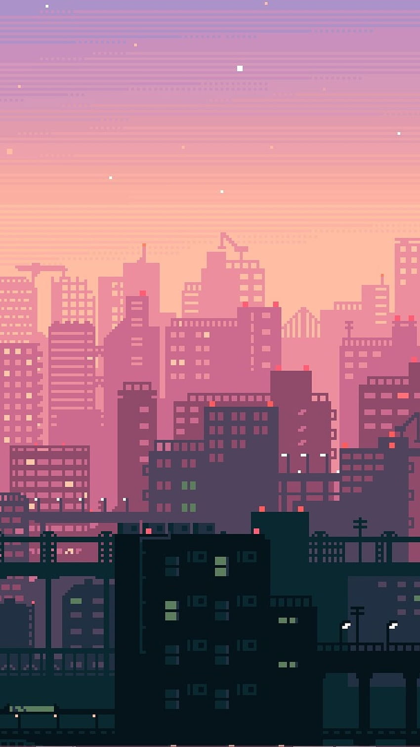 City Pixel Art, píxel móvil de la ciudad fondo de pantalla del teléfono