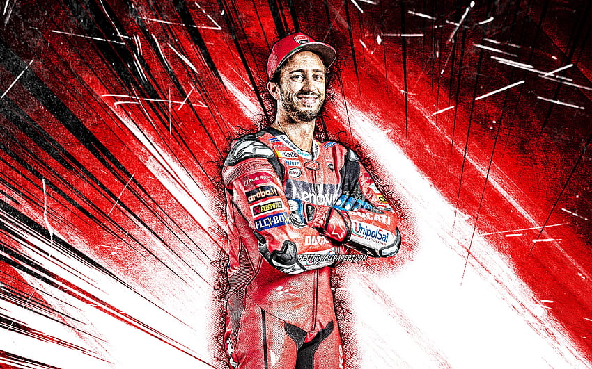 Andrea Dovizioso, art grunge, Ducati Corse, coureur de moto italien, MotoGP, rayons abstraits rouges, Championnat du Monde MotoGP, Andrea Dovizioso avec résolution 3840x2400. Haute qualité Fond d'écran HD