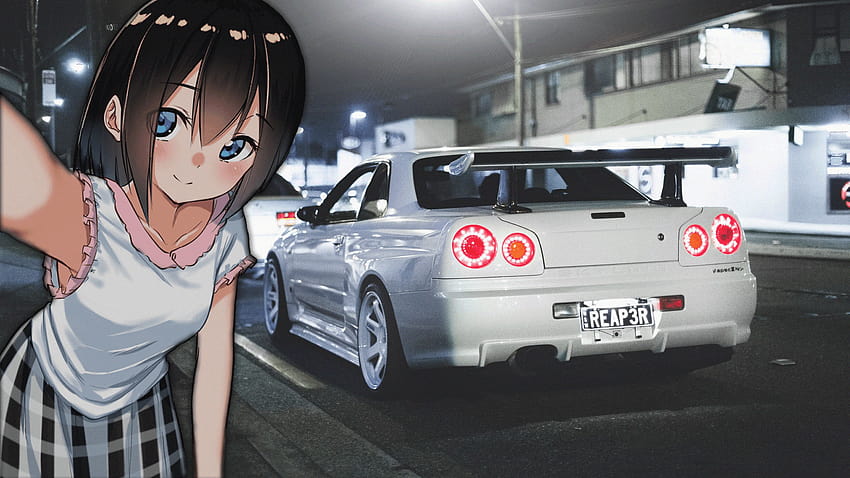 412168 white cars, smiling, GTR R34, JDM, anime girls, anime, selfies,  brunette, jdm anime HD wallpaper | Pxfuel