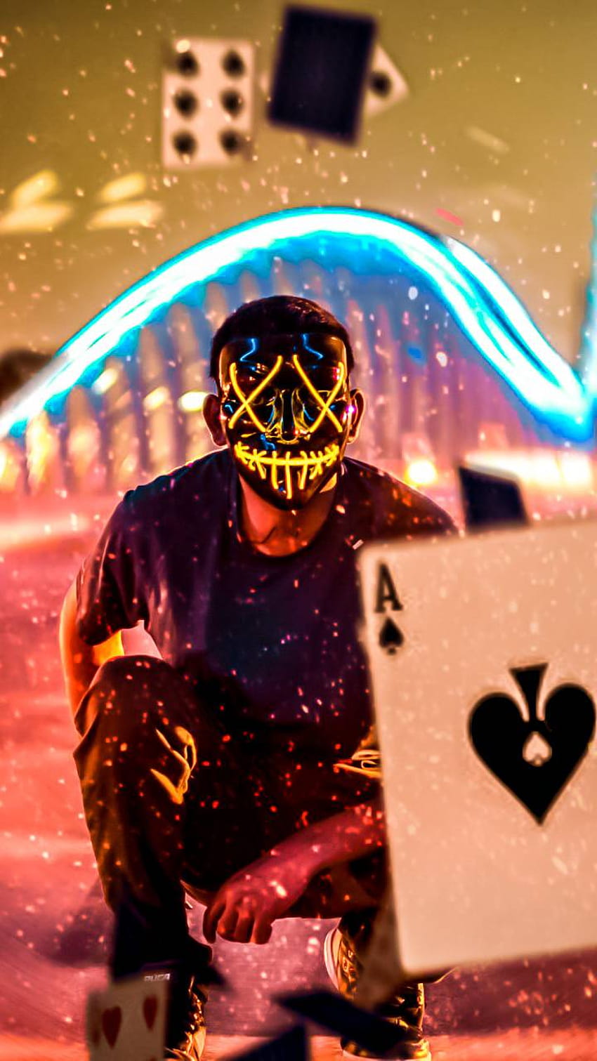 Neonowa maska ​​firmy Badmashboydx, neonowa maska ​​hakera Tapeta na telefon HD