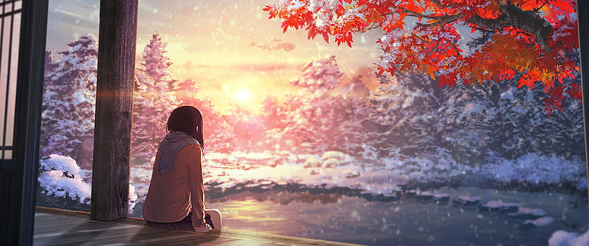 Cenário de anime Autumn Sunset 3840x2160, outono ultralargo papel de parede HD