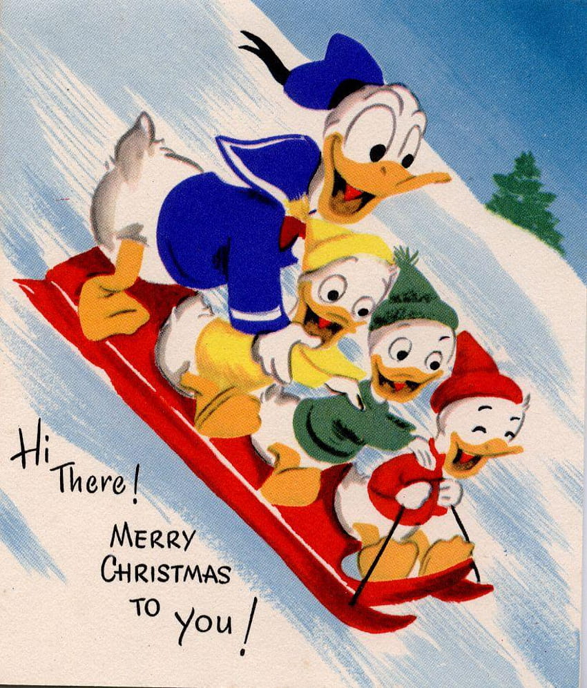 Donald Duck and Family Sledding Christmas HD phone wallpaper