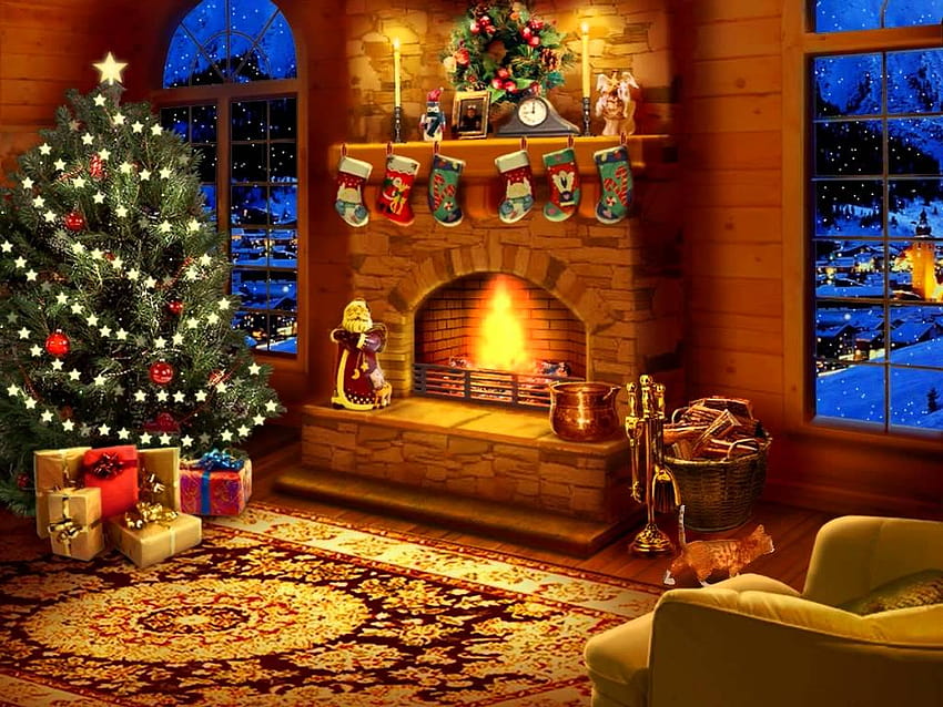 7 Christmas Fireplace HD wallpaper
