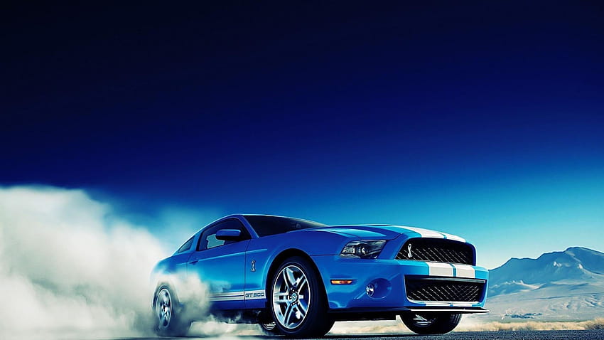 Ford mustang shelby gt500 blue skyscapes smoke HD wallpaper