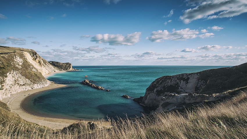 Jurassic Coast, Dorset, England, rocks, sky, clouds, Nature HD wallpaper