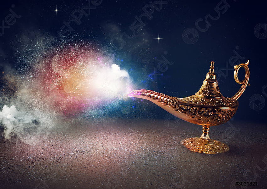 砂漠の魔法のアラジン ジーニー ランプから煙が出る、魔法のランプ 高画質の壁紙