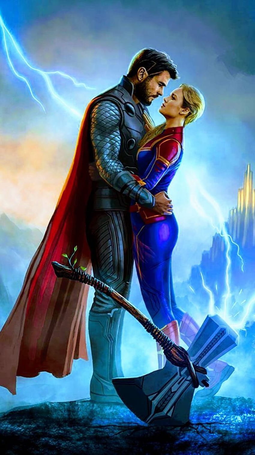 Thor y el Capitán Marvel fondo de pantalla del teléfono