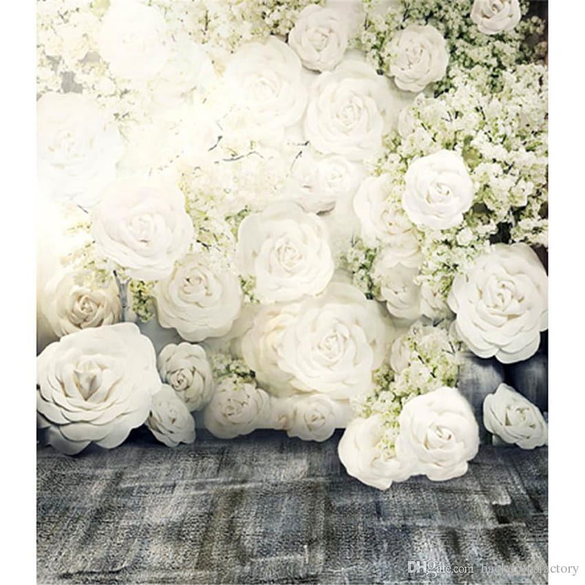 Telón de de pared de flores de rosas blancas impresas digitalmente en 3D para bodas, vintage de flores de fondo de pantalla del teléfono