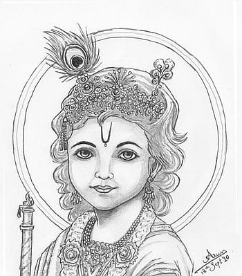 Krishna, Drawing by Hiten Mistry | Artmajeur