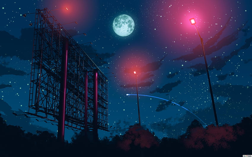 Starry Night Anime Scenery, cenário estético de anime noturno papel de parede HD