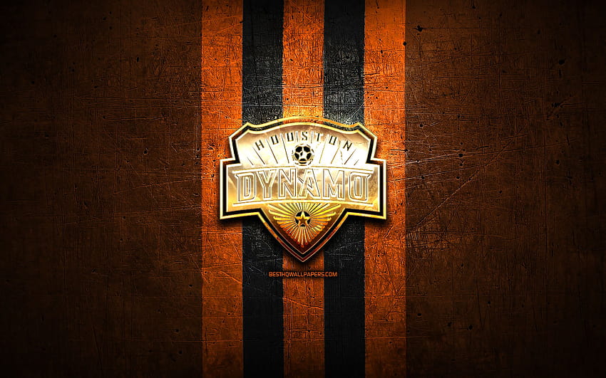 Houston Dynamo FC, golden logo, MLS, orange, dynamo logo HD wallpaper