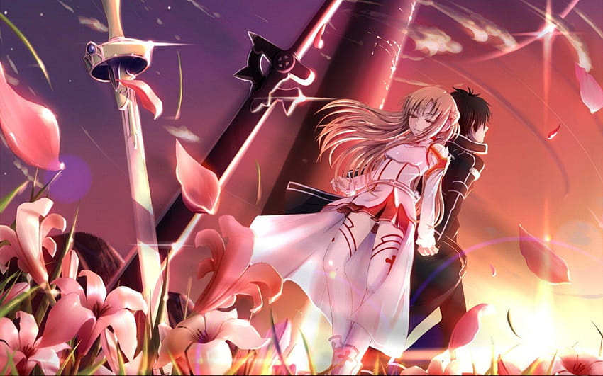 Kirito Asuna Sword Pink Аниме, kirito и asuna HD тапет