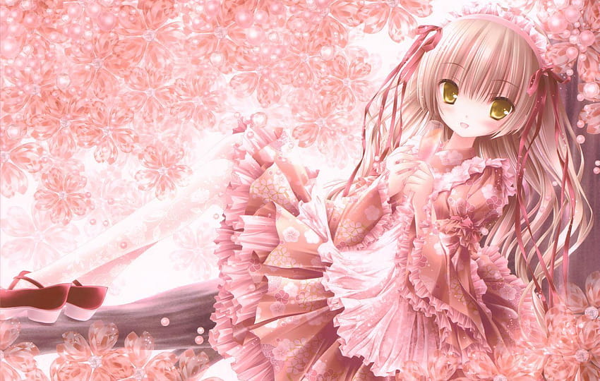 Anime rosa, chica anime de pelo rosa. fondo de pantalla