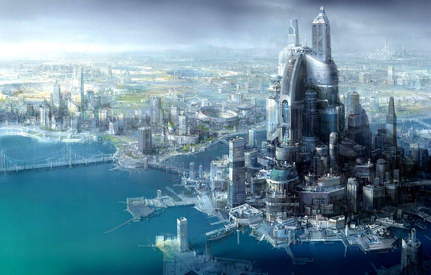 Dreamy Fantasy Future Cityscapes Buildings HD wallpaper