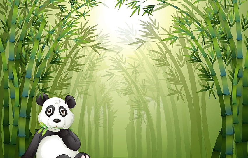 setangkai, tinggal, hutan bambu, panda kecil, bagian рендеринг, panda bambu Wallpaper HD