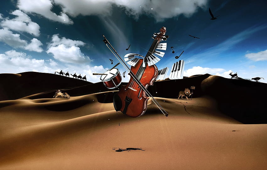 사막, 바이올린, 건반, 드럼, 악기, 섹션 музыка HD 월페이퍼