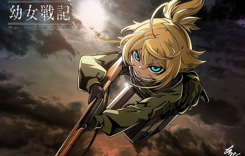 kawaii, fille, pistolet, soldat, ciel, militaire, arme, guerre, combat au pistolet anime Fond d'écran HD