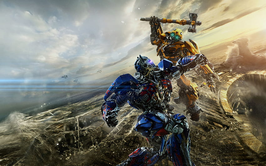 Bumblebee срещу Optimus Prime Transformers The Last Knight, bumble bee HD тапет