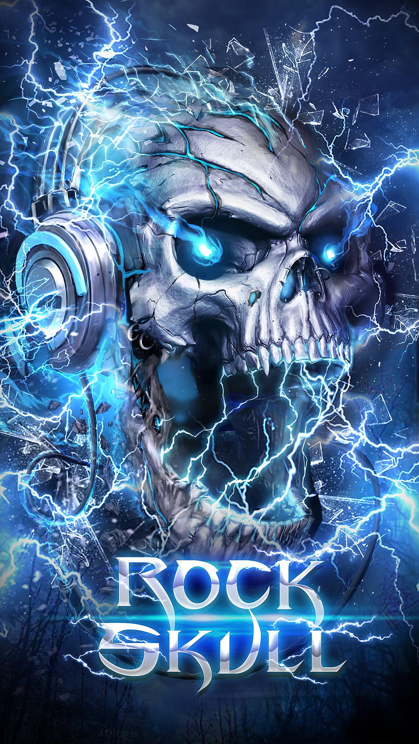 Electric Skull Live за Android, син череп за android HD тапет за телефон