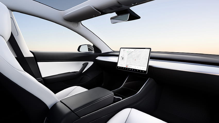 Tesla Model 3 ภายในสีขาว ลายไม้ ภายใน Tesla วอลล์เปเปอร์ HD