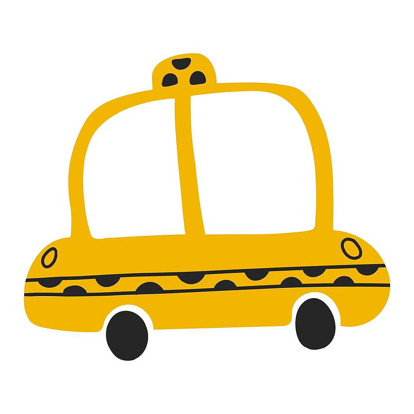 Yellow taxi car isolated on white backgrounds in cartoon hand drawn style. Childish transport icon for nursery, baby apparel, textile and product design, wrapping paper, card, scrapbooking. 5390668 Vector Art at, cartoon taxi HD phone wallpaper